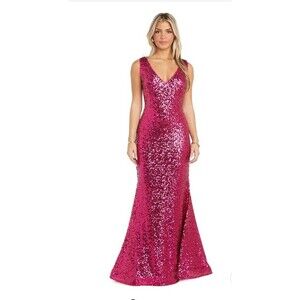 Chloé Fuchsia Sequined Gown NWT size 9 by US designer Morgan & Co mesh details